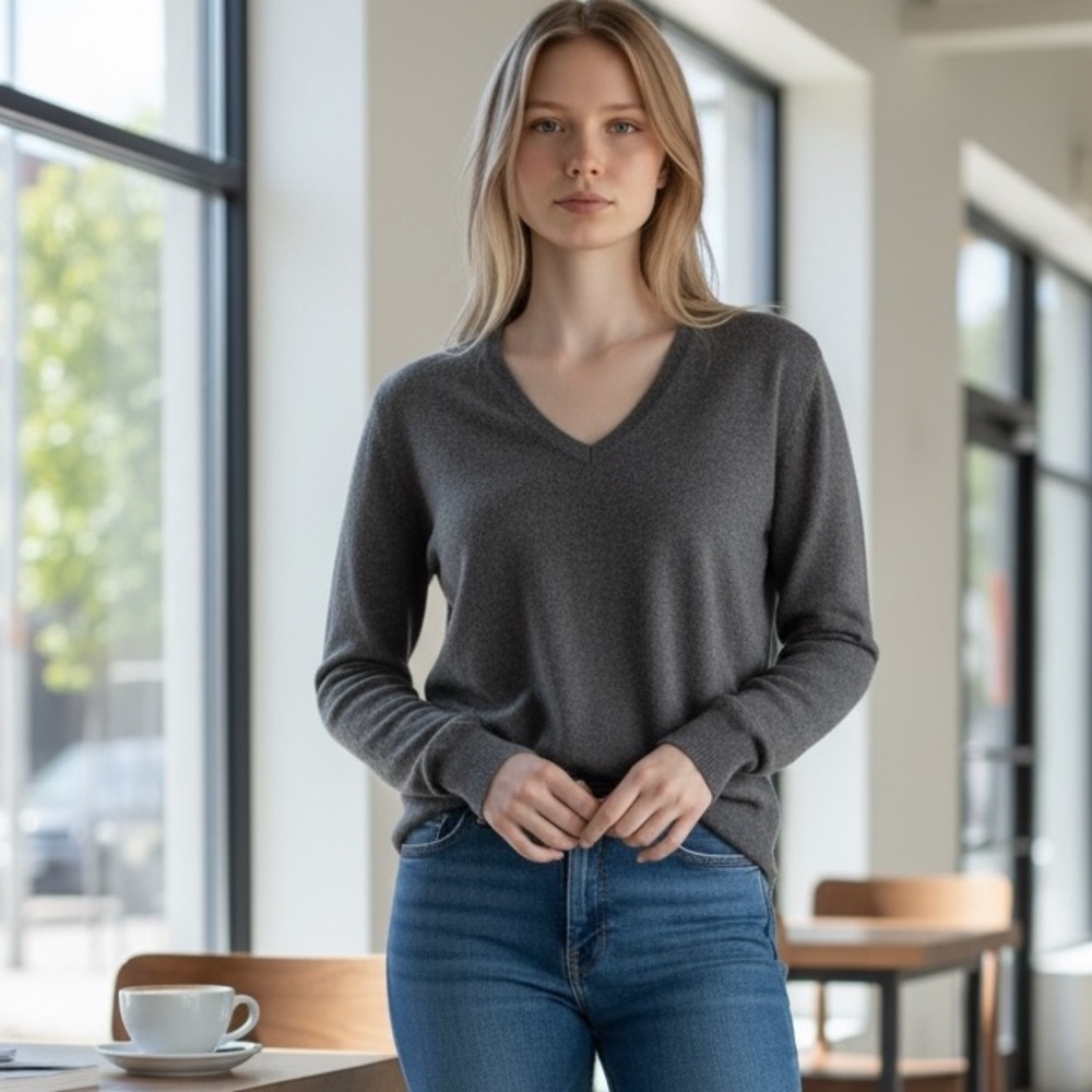 Cashmere Sweater Only Mine Gray V-Neck Size M
